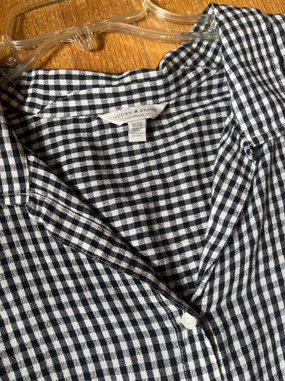 Lucky Brand Gingham Button Front Tie Top Womens M Black White - Picture 6 of 6